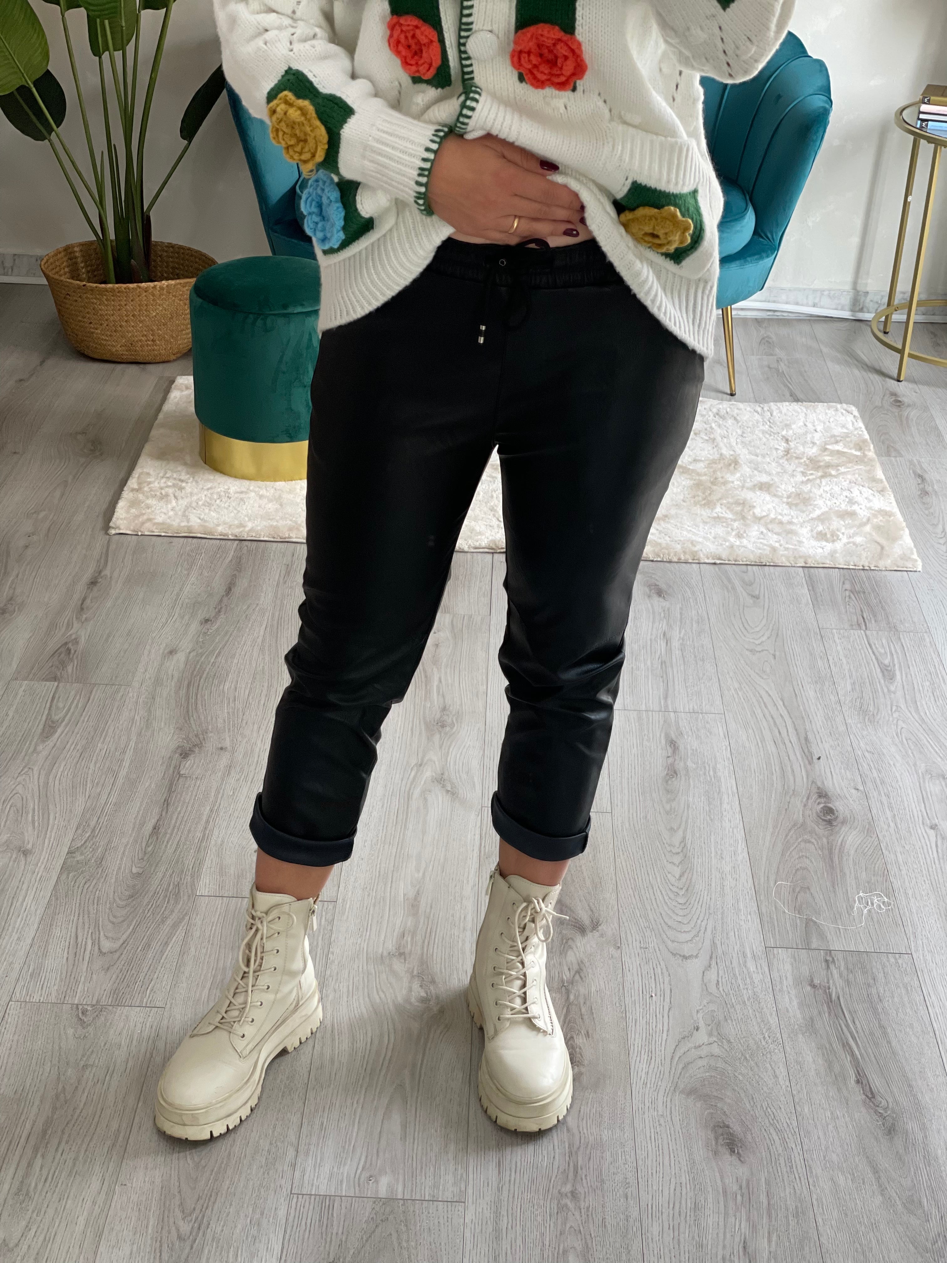 Pantalone ecopelle nero